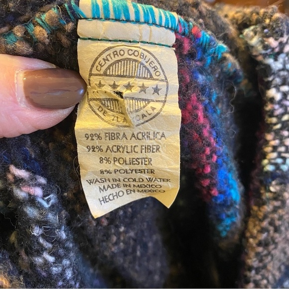 Vintage 1990s Centro Cobijero De Mexico Rasta Blanket Knit Hoodie‎ - Picture 9 of 10